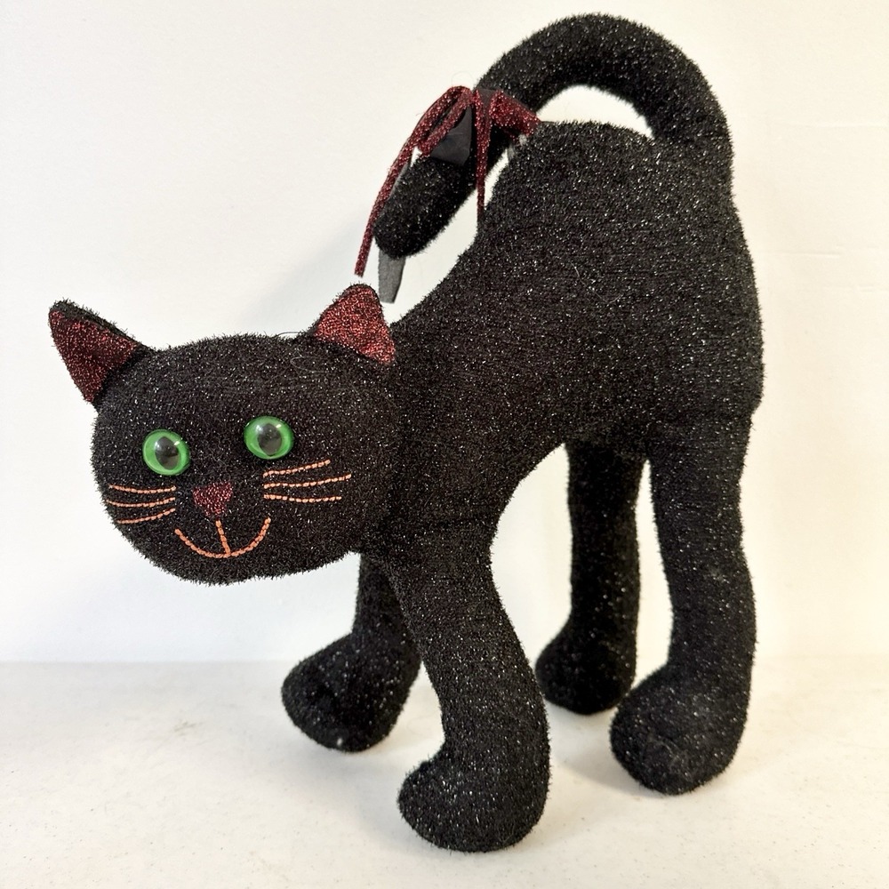 Kids of America 14.5" Black Halloween Cat Metallic Vintage 2000 Plush Toy - Picture 2 of 11